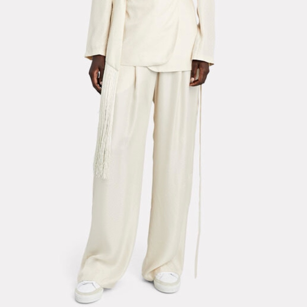 NWT Ronny Kobo Jordan Pleated Wide Leg Pants in Ecru | XS